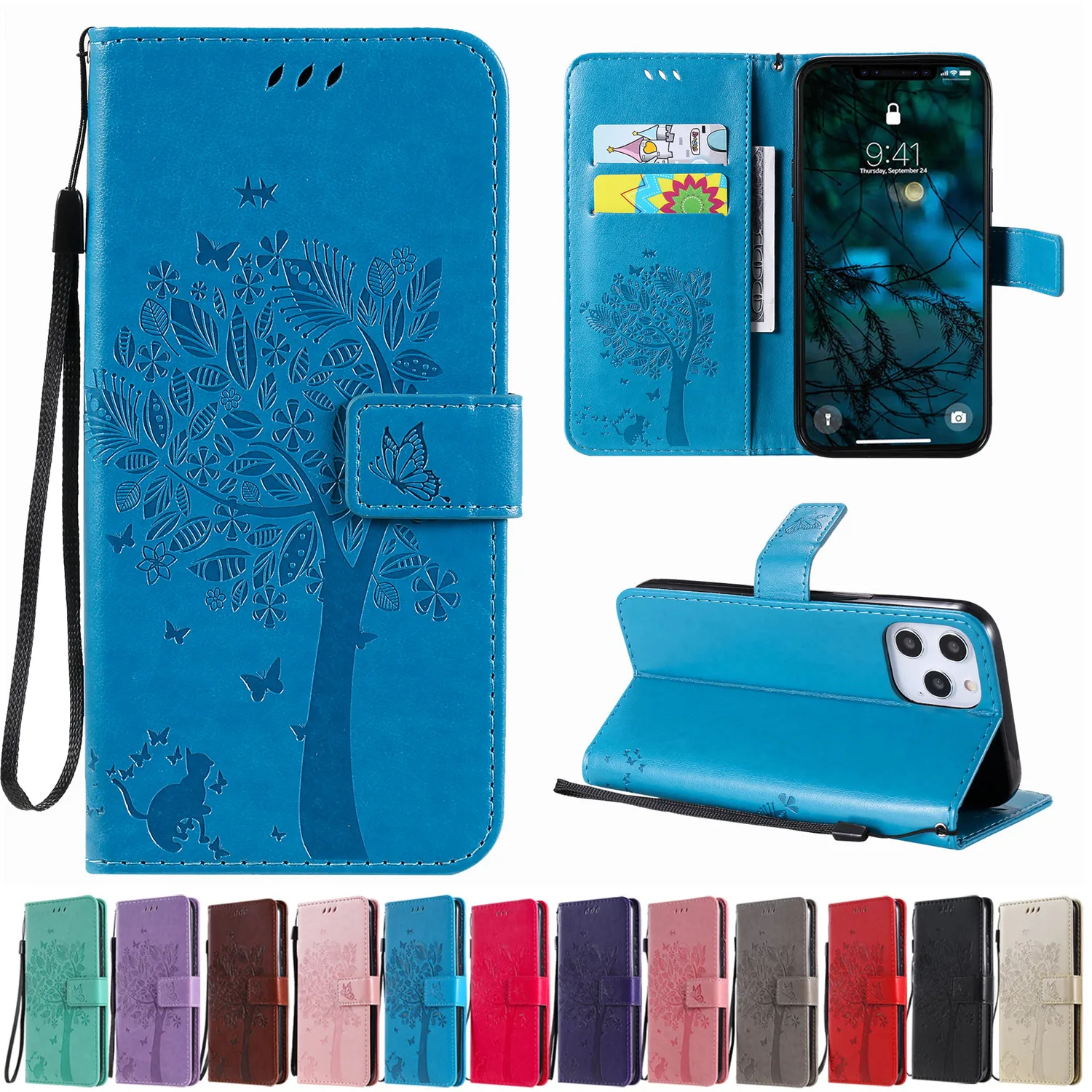 Elegant Leather Flip Stand Wallet Phone Case Cover