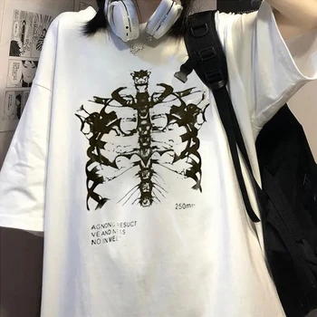 Y2k Harajuku Skeleton Print T-shirts for Cotton Hip Hop Streetwear Women Men T Shirt Summer Ladies Goth Clothes Short Sleeve Tee 1