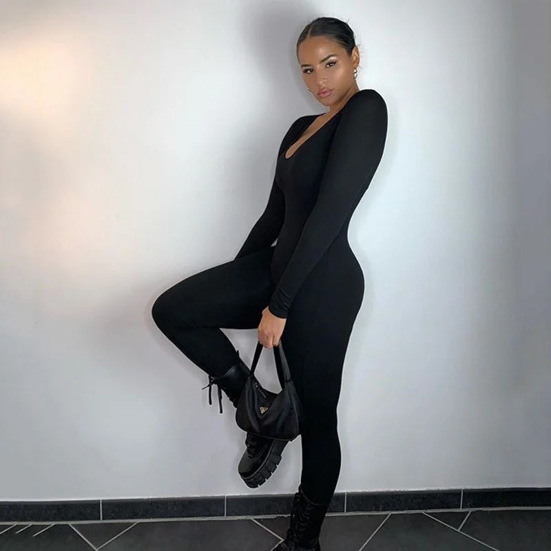 Fashion Bodycon Jumpsuit for Women‘s Clothing Casual Brown Fitness Rompers 2023 New  Y2K Playsuit Activity Streetwear Overalls