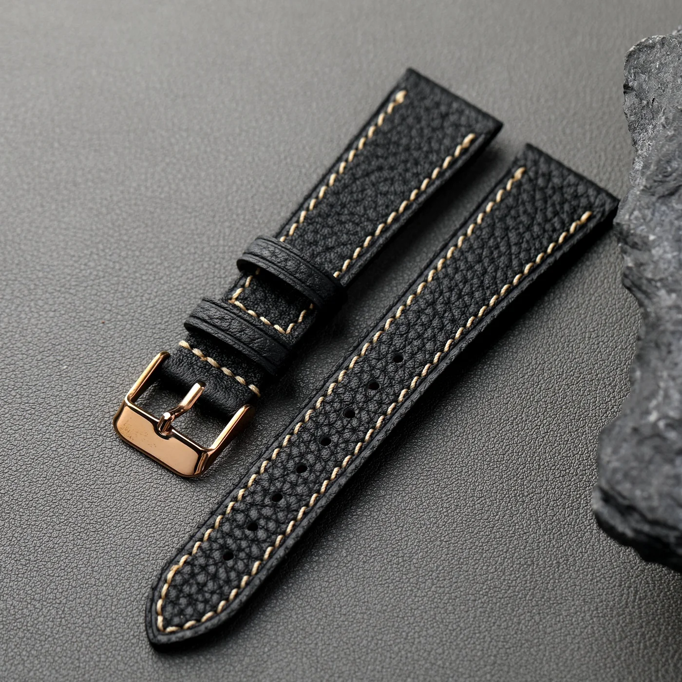 Luxurious Retro Soft Leather Strap in Elephant Grey and Glacier Blue