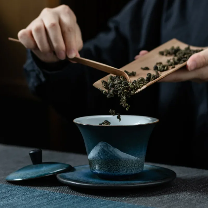 Cover Bowl Ceramic Three-Force Cover Bowl Household Tea Cup Tea Kung Fu Set Making Device Gaiwan Chinese Set