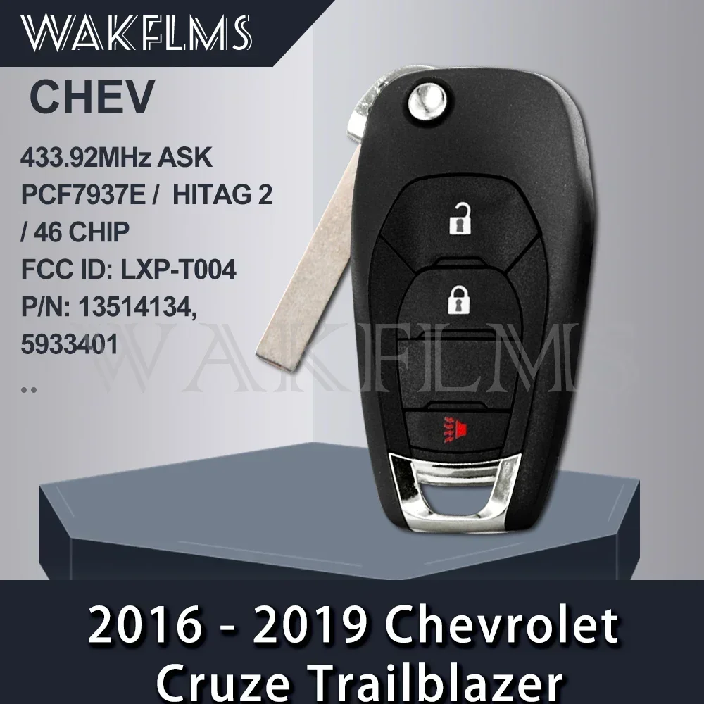 For Chevrolet Cruze For Trailblaze Flip Car Key 433.92MHz 3Button 46 CHIP FCC ID: LXP-T004 P/N: 13530746 13522770