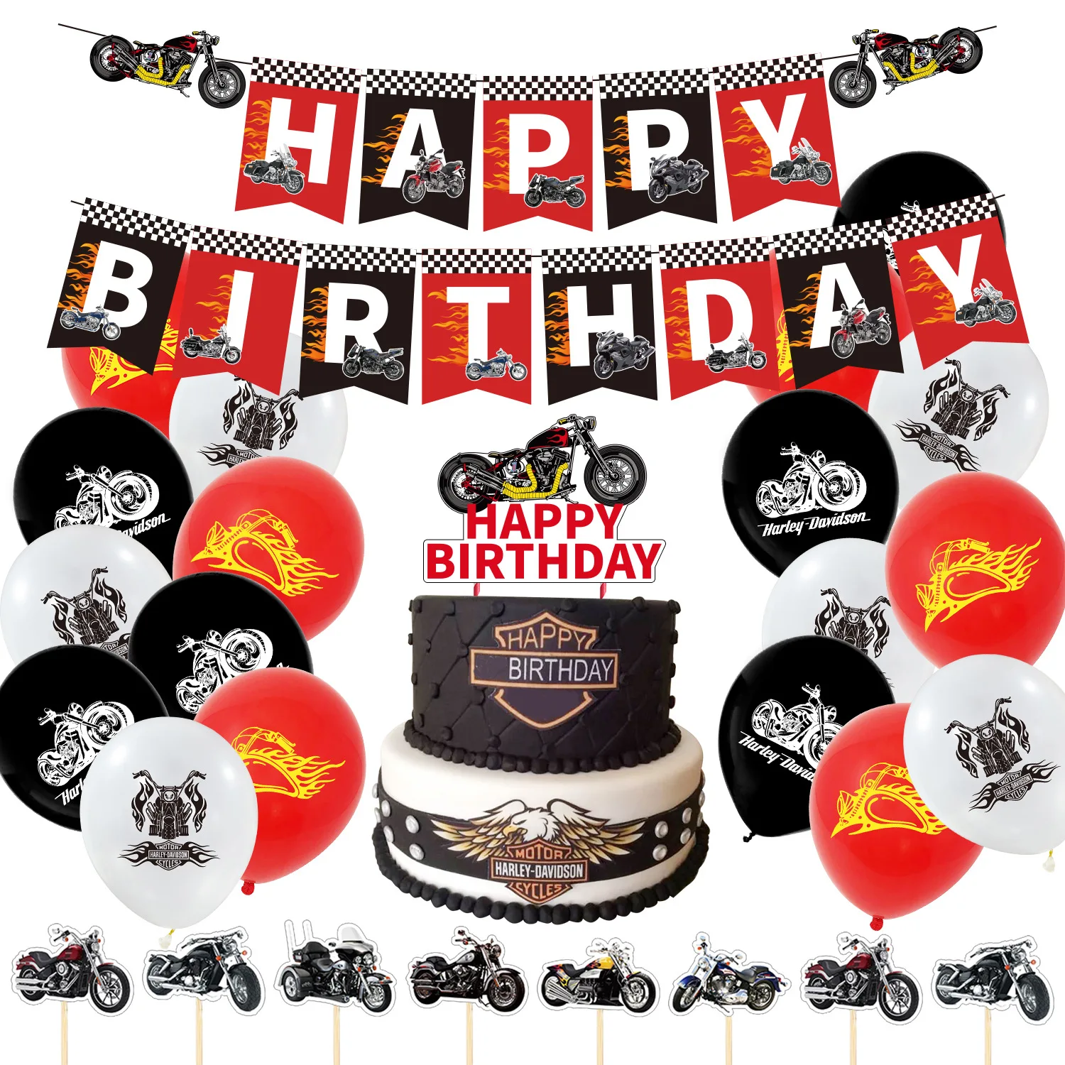 

Motorcycle Theme Birthday Decorations Motocross Cake Cupcake Topper Motorcycle Happy Birthday Banner for Man Boy Birthday Party