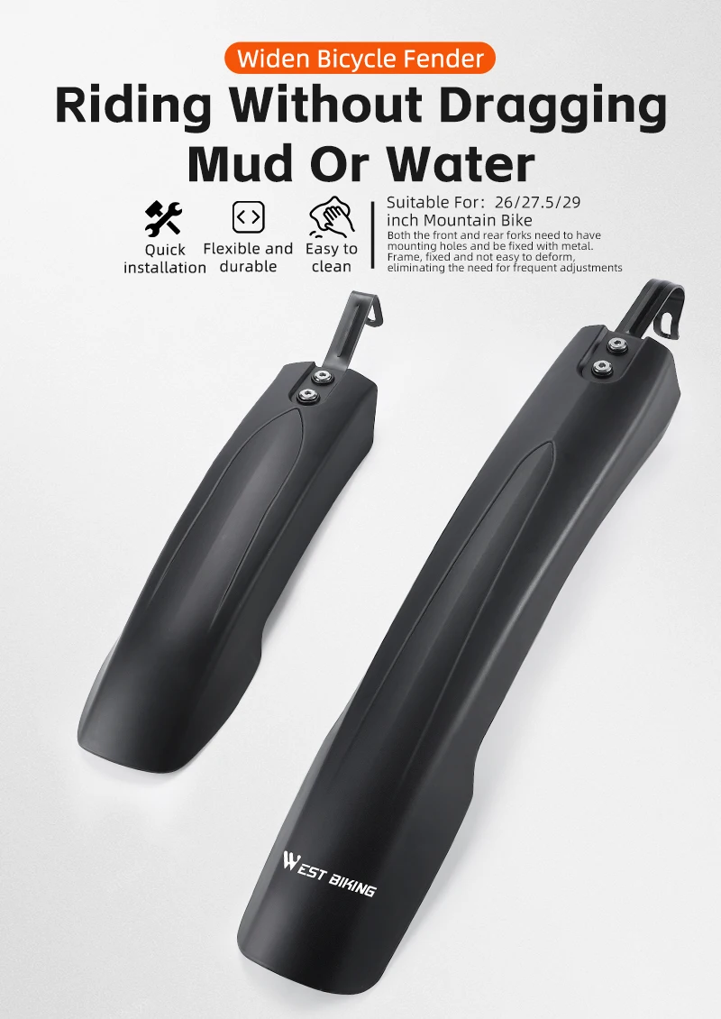 Description Picture 2 of itemWEST BIKING Widen Bicycle Fender Durable Mountain Bike Fender For 26/27.5/29 Inch MTB Adjustable Fenders Set Cycling Protector