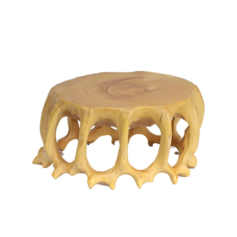 Small Round Boxwood Carving Base, Handicraft Ornaments, Teapot Base, Root Carving