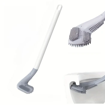 Scopino per WC flessibile in silicone da 1 pezzo con manico lungo Design a parete con rotazione di 360 gradi per la pulizia del bagno 1