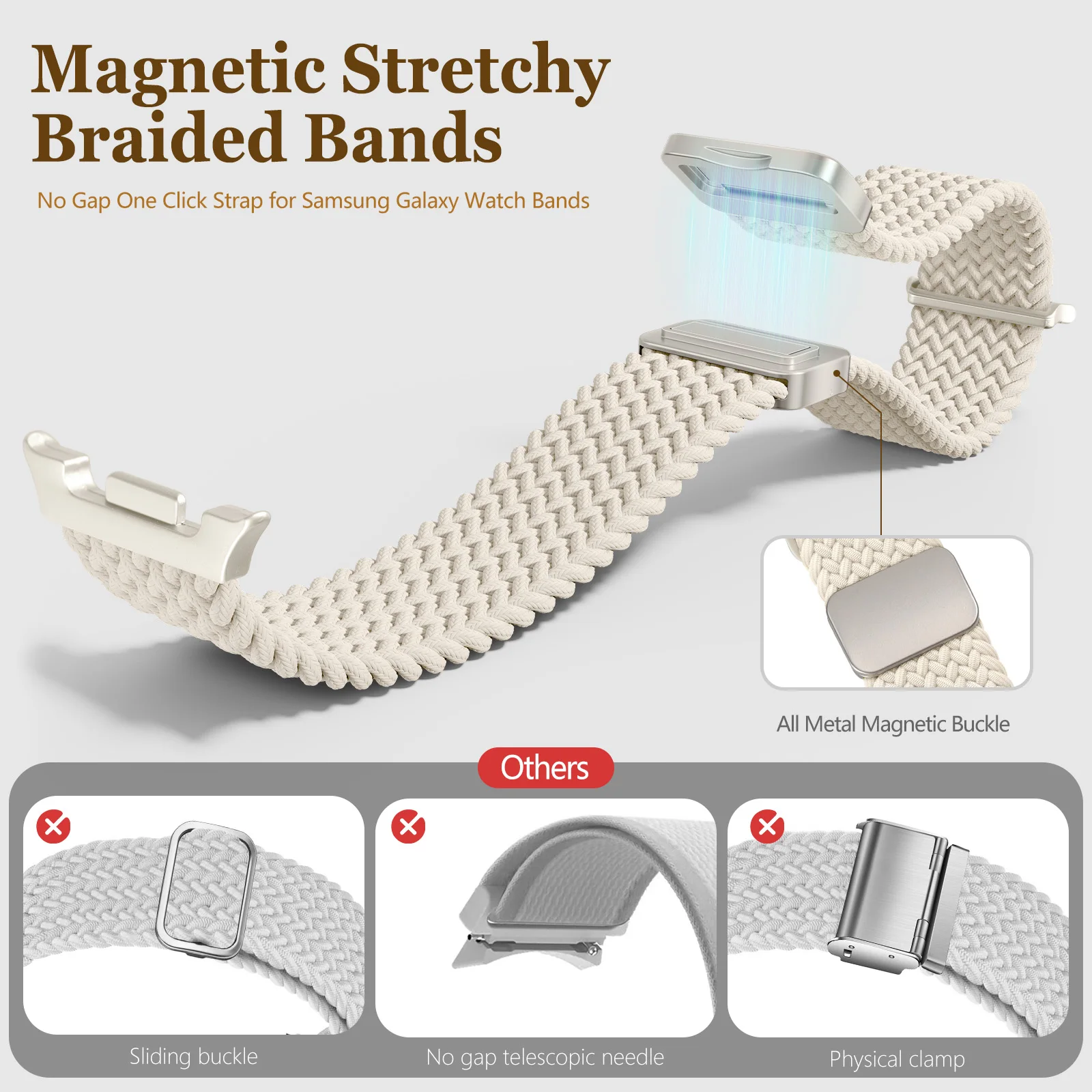 حزام مضفر مغناطيسي لساعة سامسونج جالاكسي 8 حزام 44...