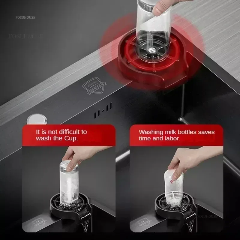German Nano Sinks for Apartments Household Kitchen Sink for Rental Houses Black Metal Three-hole Drain Kitchen Sink Light Luxury