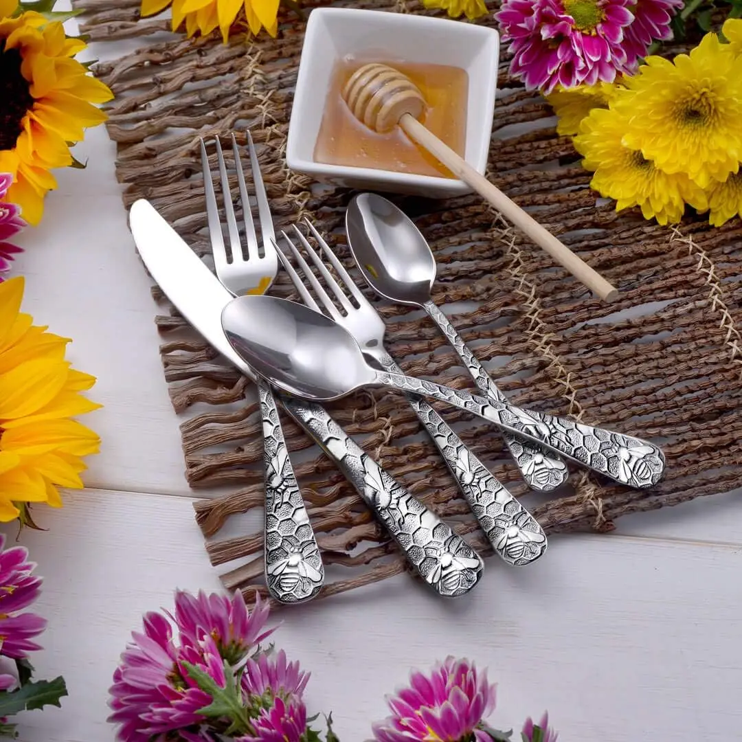 Honey Bee 45pc Flatware Service For 8 Serving Set Included Silverware MADE IN USA 18/10 8 Dinner Forks Salad Forks
