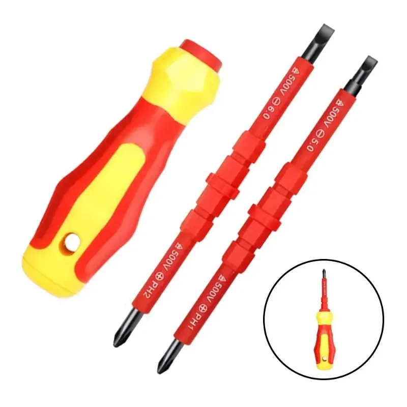 1000V Insulated 3-in-1 Screwdriver - Interchangeable Magnetic Tip with PH1/PH2 & Slotted Bits, Electrician Professional Tool Kit