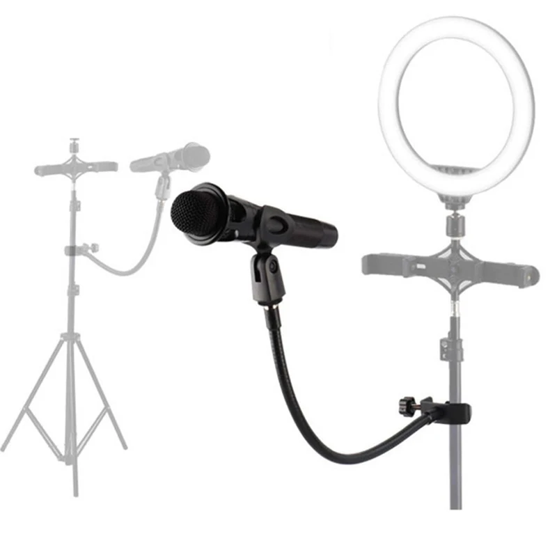 Iron Desk Mic Stand Universal Hose Shelves with Heavy Duty Desk Clamp