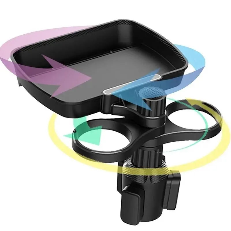 Dual Cup Holder Expander Adjustable 360&deg;Rotating Multifunctional Car Seat Cup Holder Snack Tray Drink