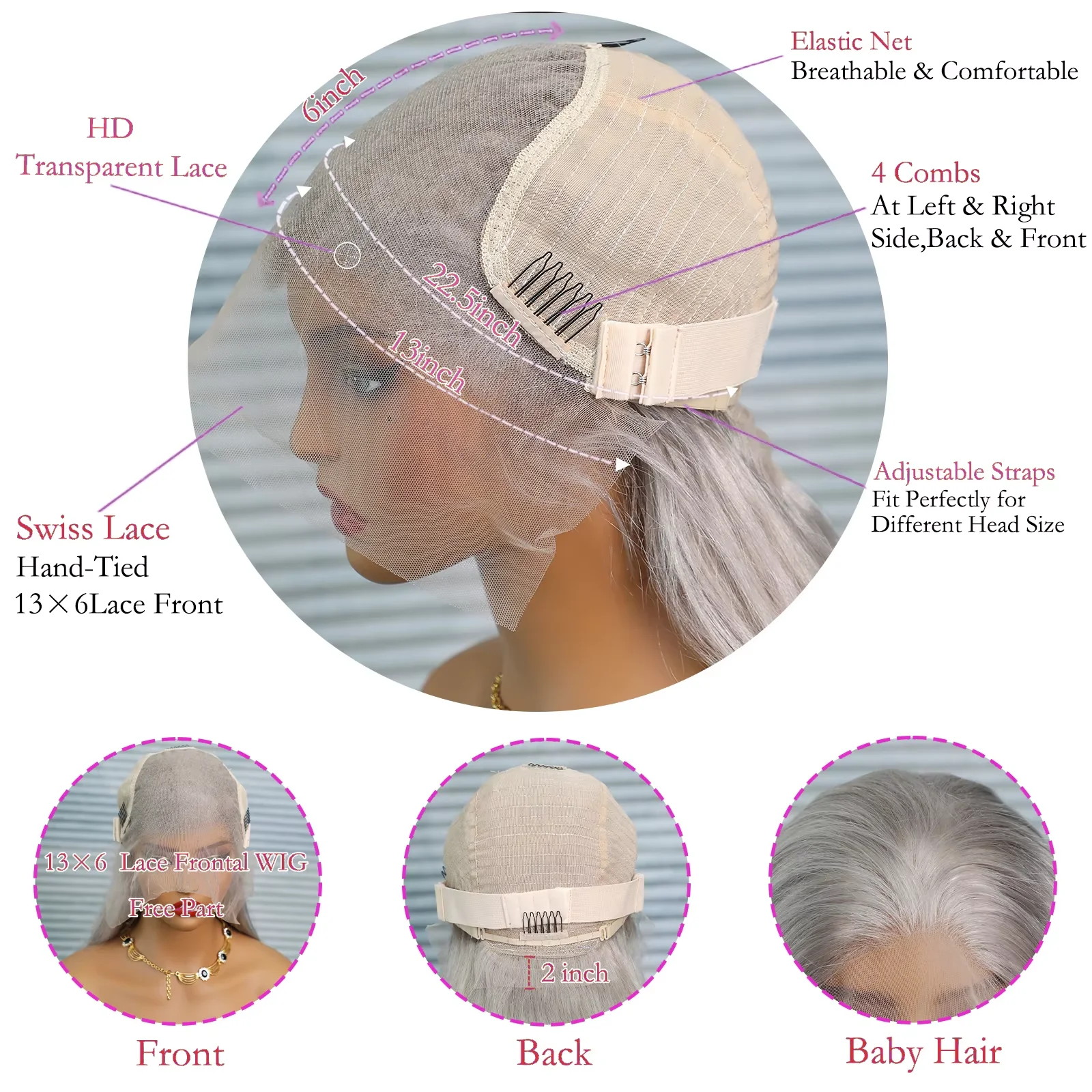 13x6 Straight Grey Lace Front Wig Human Hair Pre Plucked Remy Brazilian Silver Gray Lace Frontal Wig Body Wave Human Hair Wigs