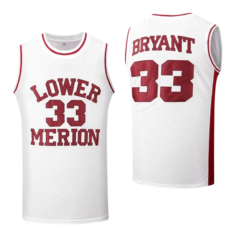 High School Edition Kobe University 33# Embroidered Basketball Jersey Red White Retro Basketball Uniforms Sportswear