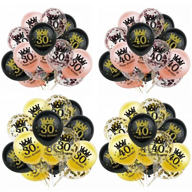 

15Pcs Happy Birthday 12 Inch Confetti Latex Balloons for 16 18 21 30th 40th 50th Years Old Adult Birthday Party Decoration