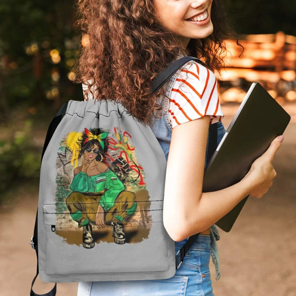 

Newest Black History Culture Large Capacity Shoulder Bag Fashion Nylon Knapsack Women Backpack Drawstring School Bookbag Tasche