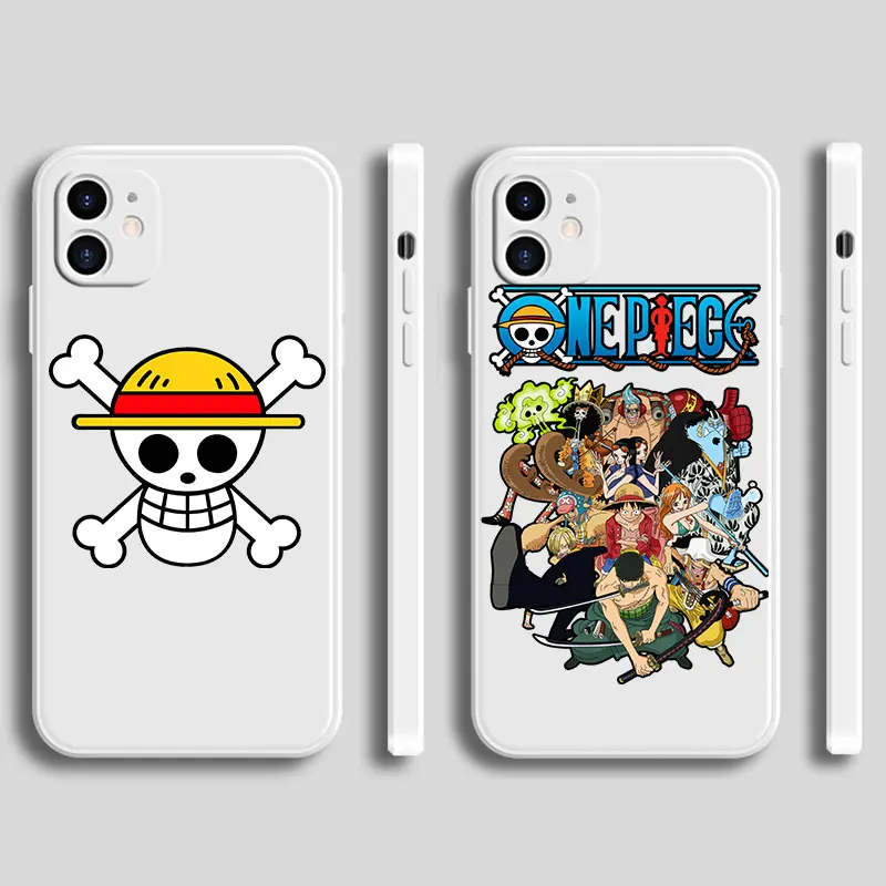 Anime One Piece Square Liquid Silicone Phone Case For Funda iPhone 14 13 12 Mini 11 Pro XR X XS MAX 6S 7 8 Plus SE 2020 2022