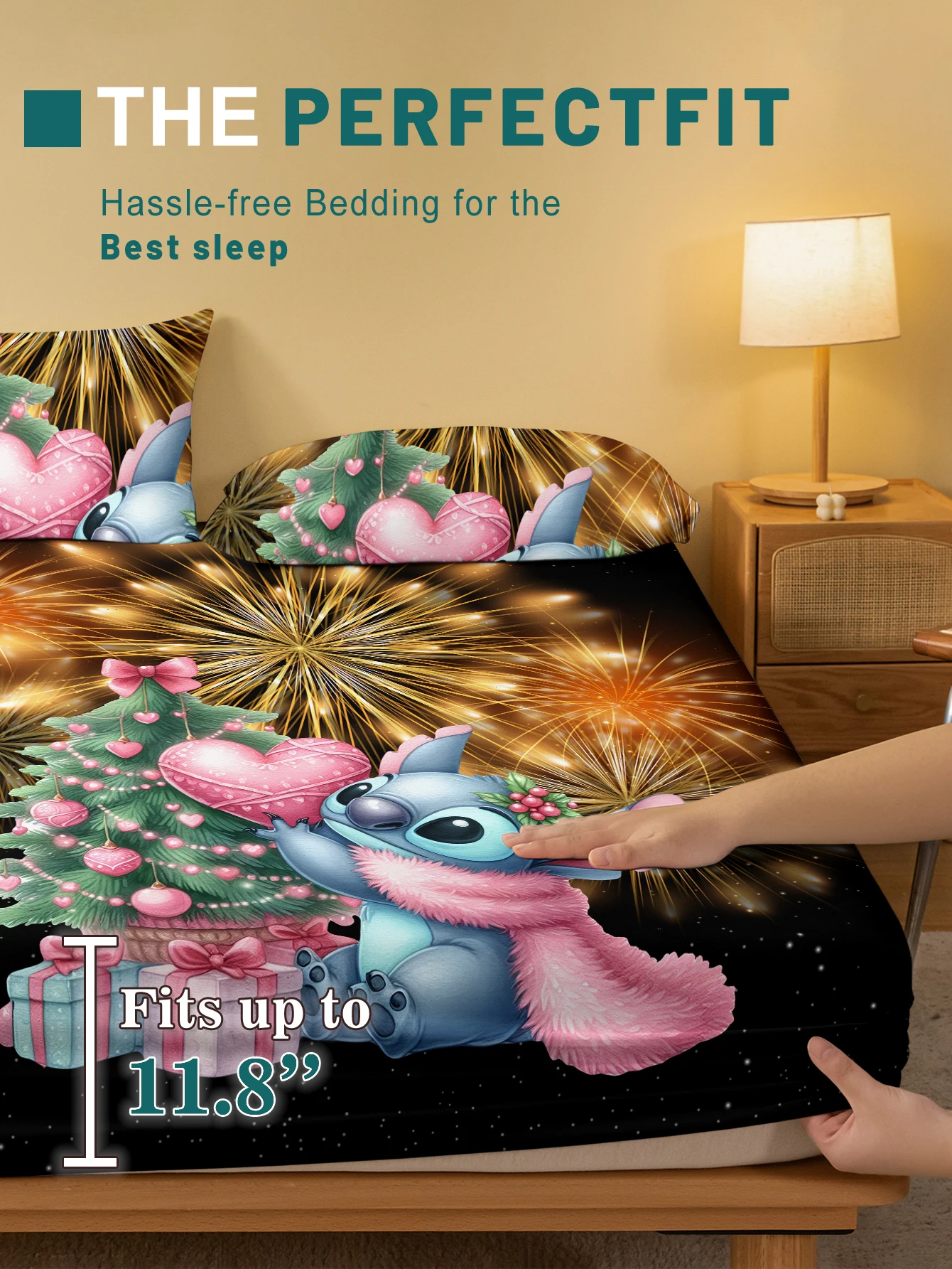 1 cartoon cute Stitch pattern digital printed frosted Fitted Sheet,bedroom printed bed cover,bedding(No pillowcase) 3