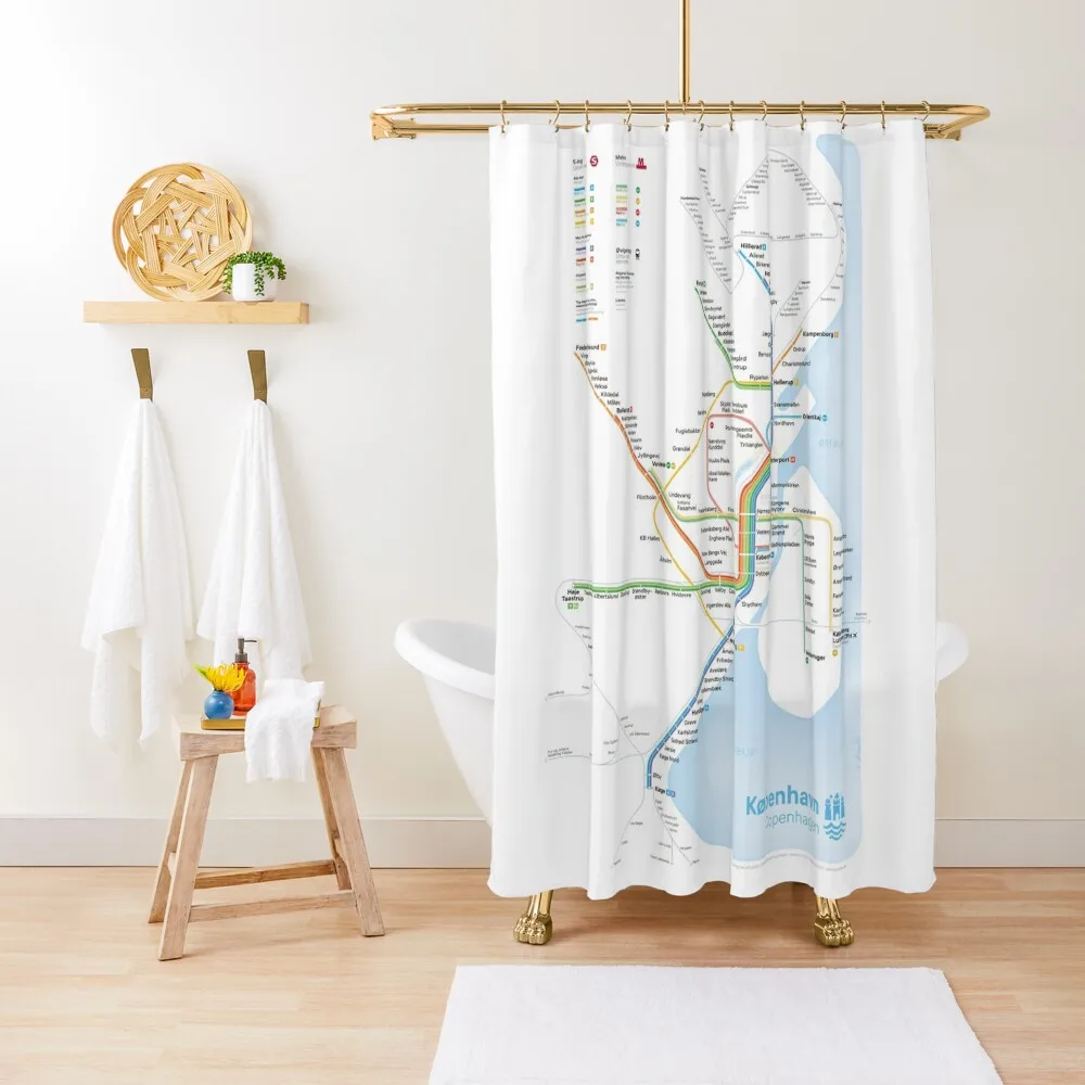 

New rapid transit map of Copenhagen (December 11, 2022) Shower Curtain Waterproof Fabric Bathroom Bathroom Fabric Curtain