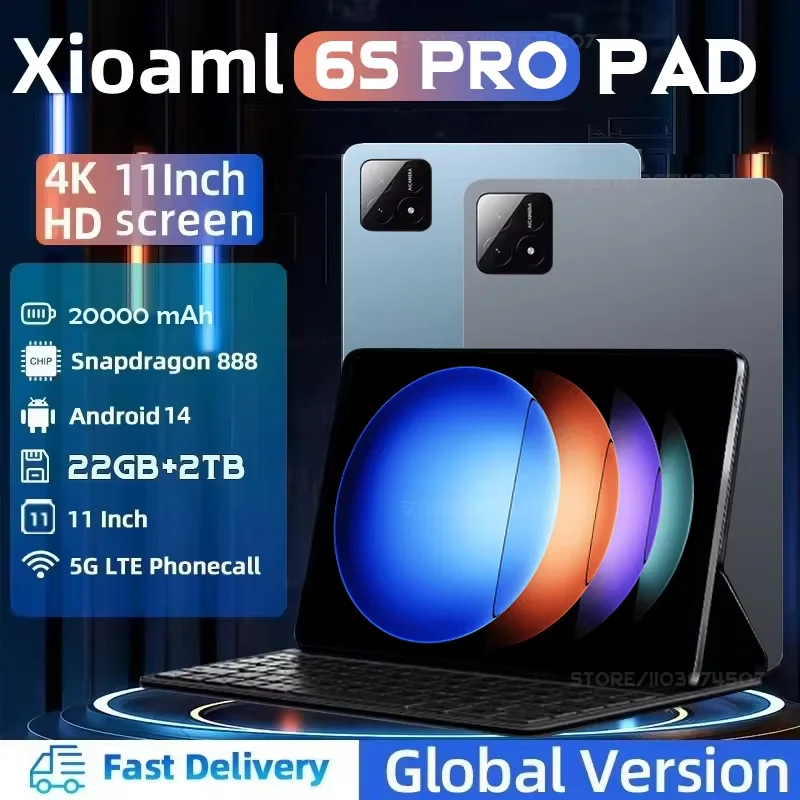 Pad 6S Pro Tablet 11inch HD 4K Snapdragon 8gen2 Android 14 22GB+2TB 5G Dual SIM Bluetooth WiFi GPS Global Version graphics tablet monitor