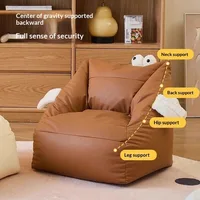 Kids Bean Bag Sofa Cute Playroom Reading Chair Baby Toddler Recliner Seat Soft Washable Removable Cover Brown White Orange 2