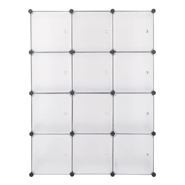 4层12格带门塑料铁丝网魔方片置物架-格子大小35*35*35-白色-11