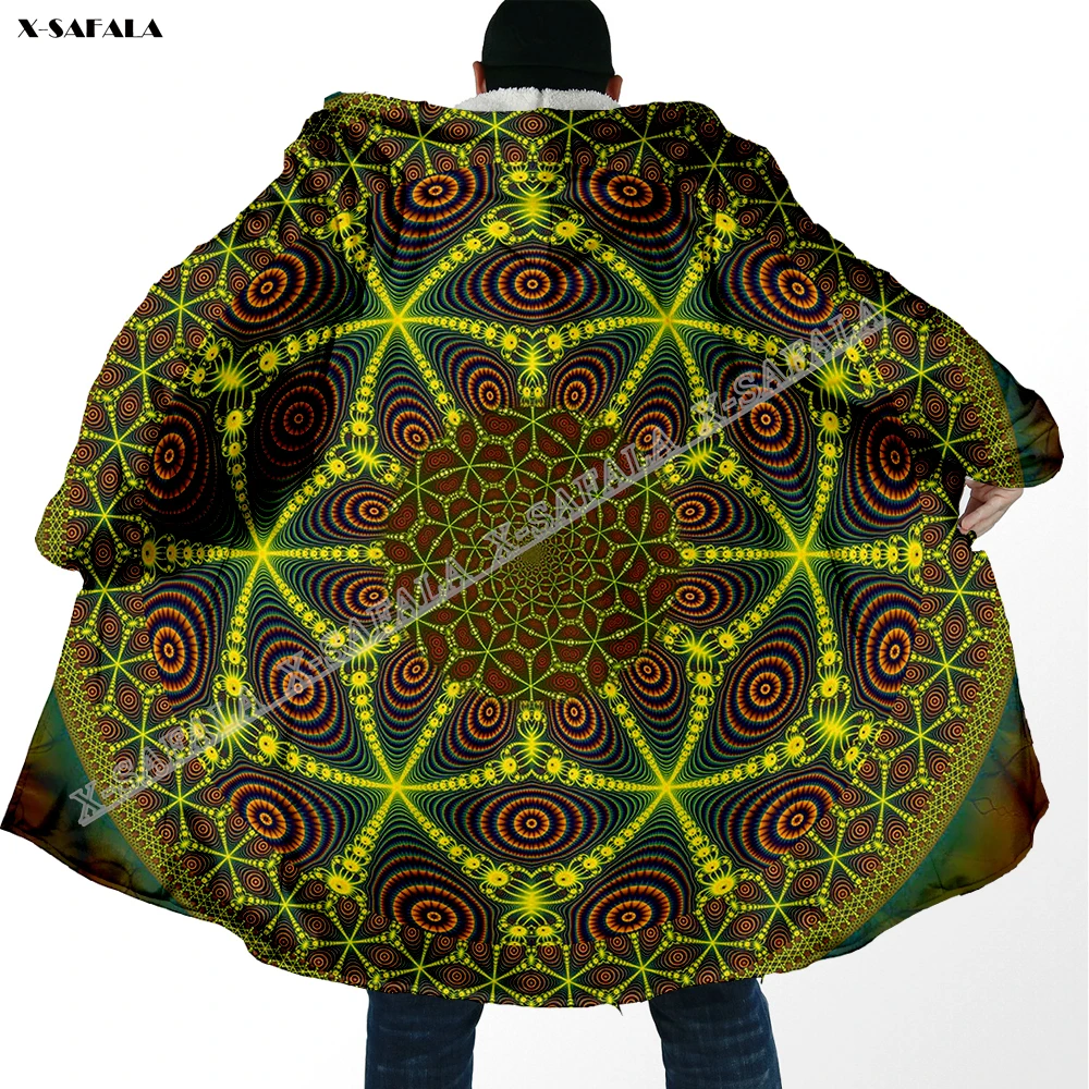 

Shamanic Mantala Art Pattern 3D Printed Overcoat Hooded Blanket Coat Cape Robe Fleece Velvet Loose Men Female Cloak Windproof
