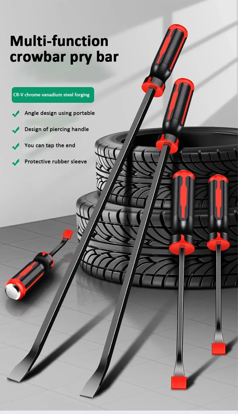 Robuste Hebelstange, industrielles, verdicktes Reifen-Brecheisen-Set mit abgewinkeltem Ende und ergonomischen Griffen zum Heben und Neugierigen – Detail 1