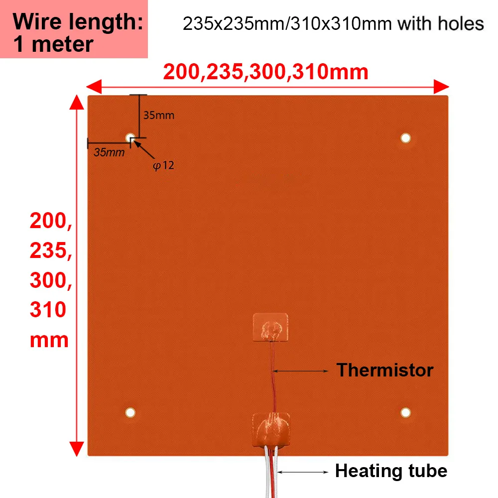 3D Printer Silicone Heating Pad 220V Heater Bed 200/235/300/310mm For 3D Printer Ender3 cr10 Heating's Mat