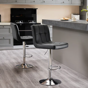 JHK PU Leather Bar Stools Set of 2,Upholstered Counter Height Bar Stools,SGS Certified Gas Gylinder Comfortbale Backrest 1