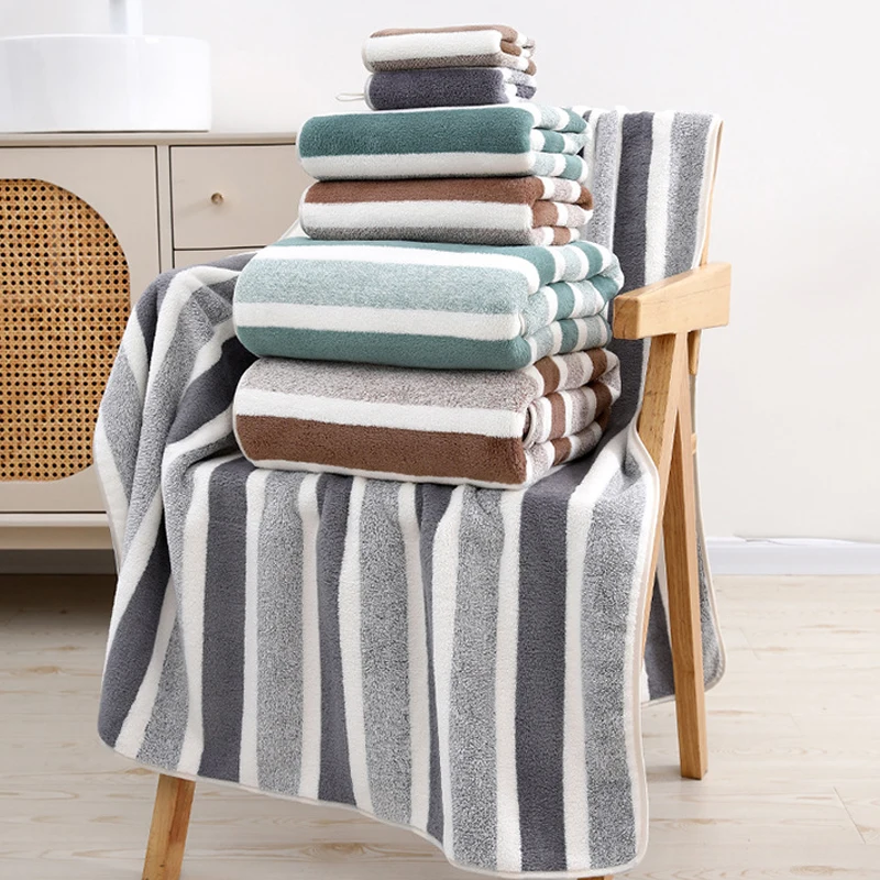 70x140cm Striped Soft Quick Drying Absorbent Bath Towels for Daily Cozy Use Thickened Soft Face Towel Home Bathing Hand Towels