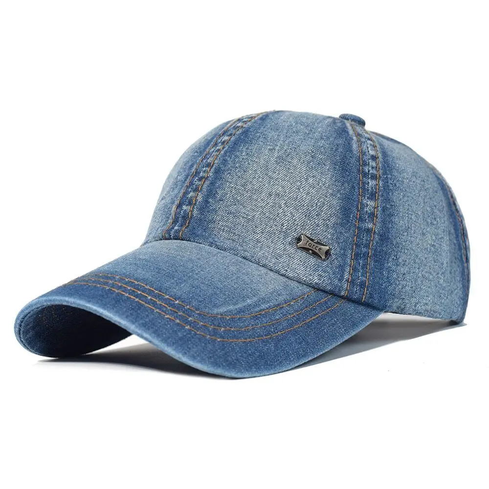 

Vintage Baseball Cap Washed Cotton Denim Hat Adjustable Style Low Profile