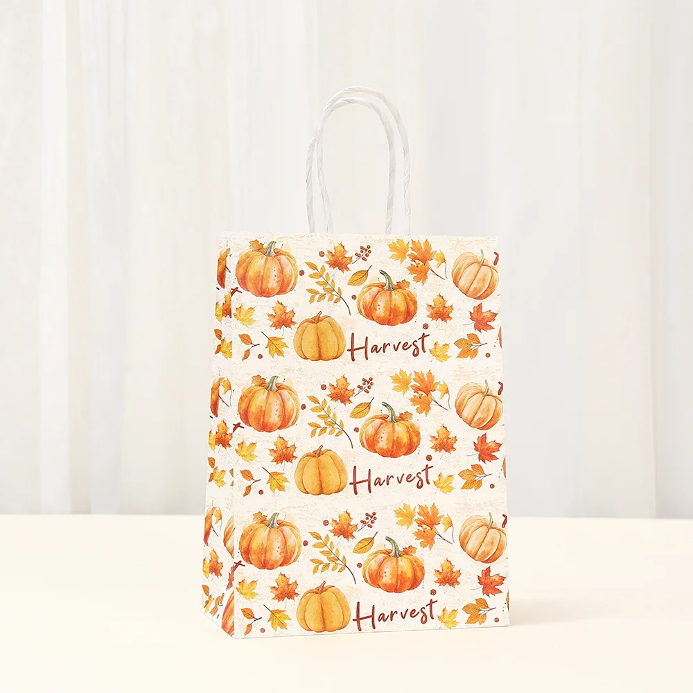 Autumn Pumpkin & Maple Leaf Kraft Paper Gift Bags for Candy, Sweets, Cookies, Party... - SKU KPGB1129 - UGI Packaging