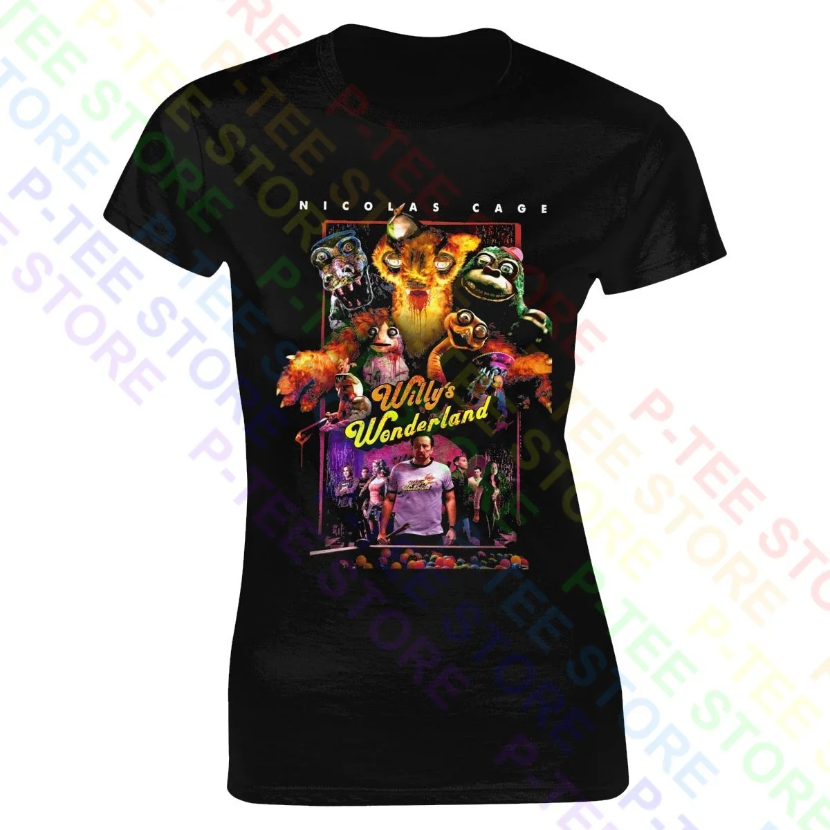 Willys Wonderland 2021 Poster Alexander Cage Battles Animatronic Robot Donna T-Shirt Lady Shirt Vtg Hip Hop T-Shirt Femminile