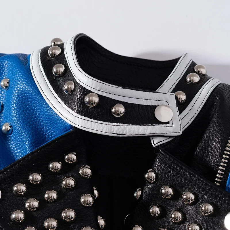 Graffiti Print Cropped Leather Jacket Women 2024 Trend Rock Punk Style Streetwear Motorcycle Faux Leather Studded Jacket