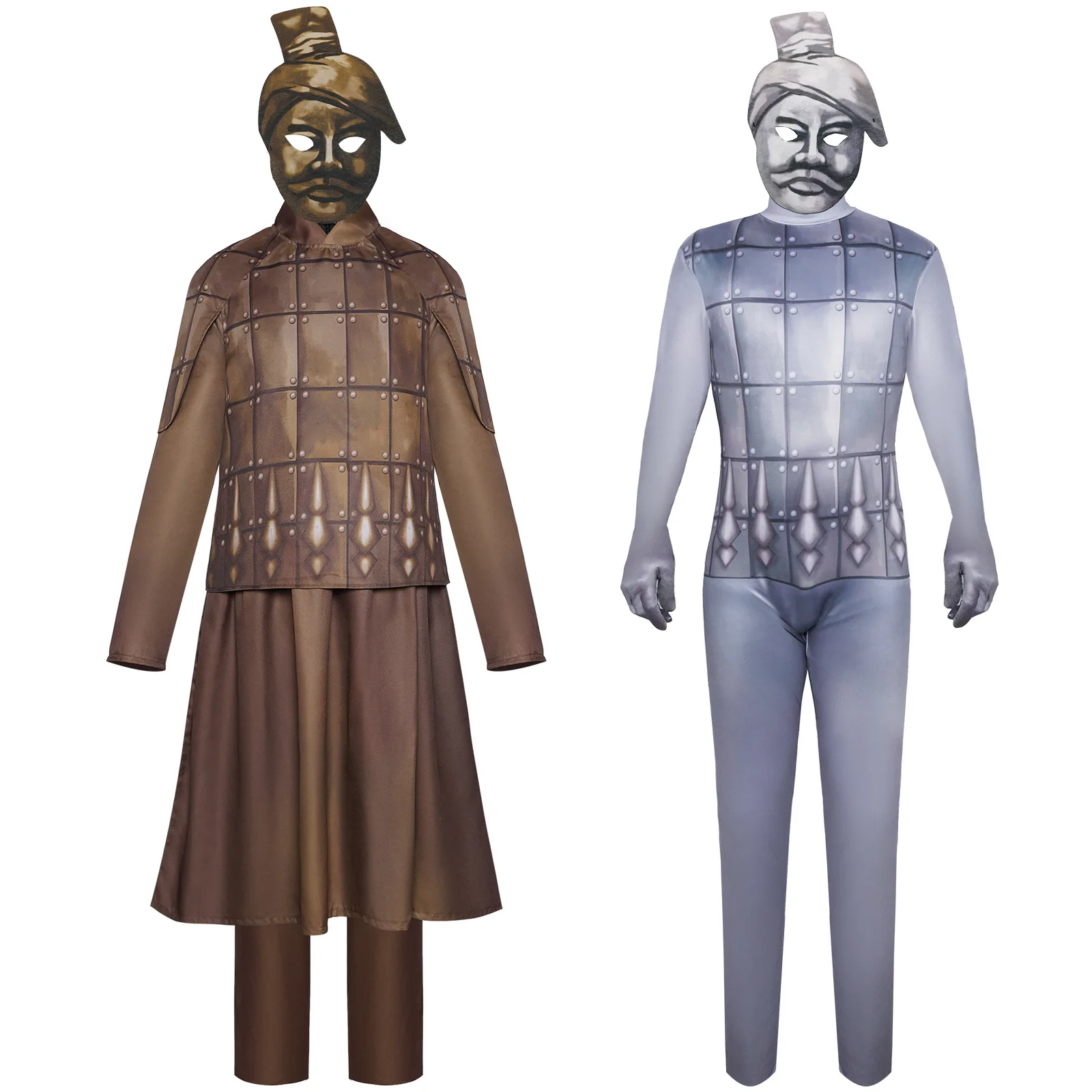 Kids Boy Terra Cotta Knight Con Maschera Cosplay Adult Men Terracotta Warriors Costume