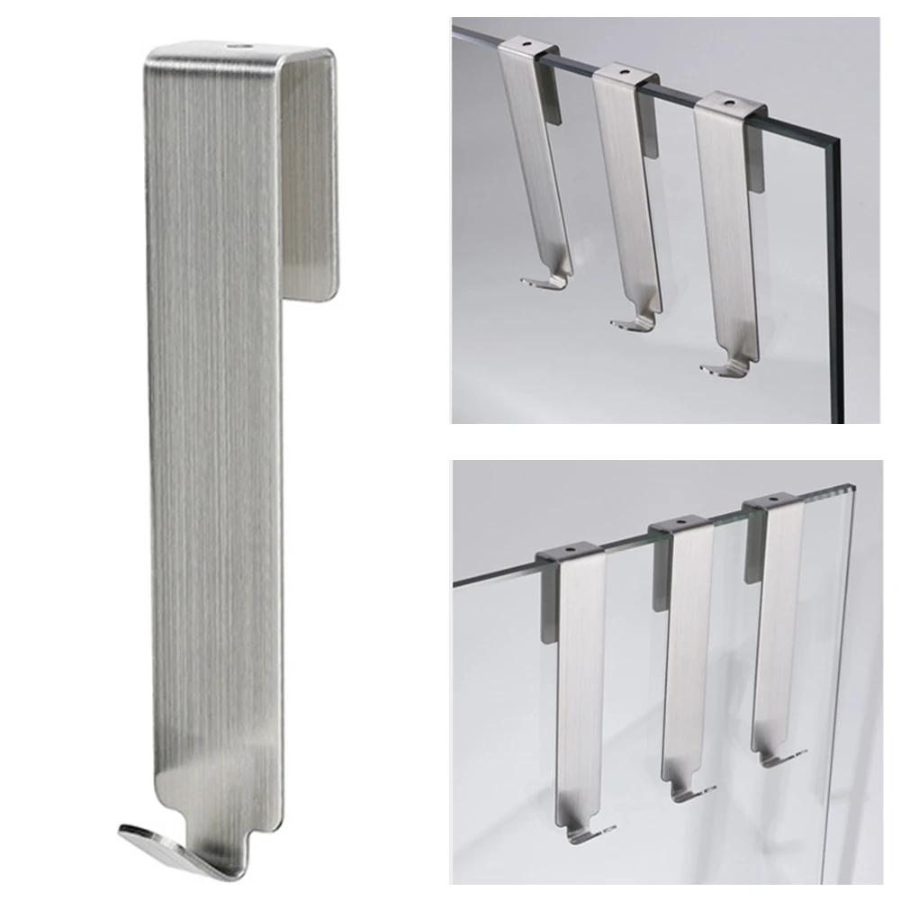 Bathroom Shower Door Back Hook Stainless Steel Hooks Glass Door Shower Towel Rack  Bathroom Bathrobe Hanger Holder Hooks 2