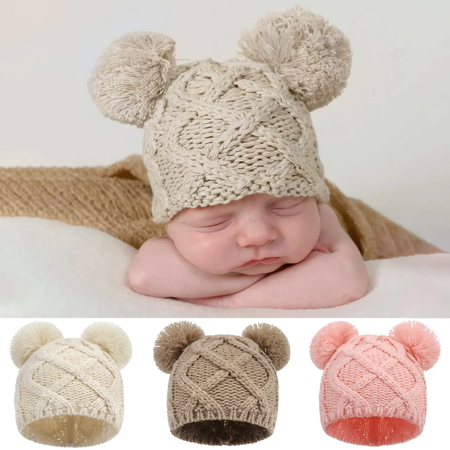 

Newborn Baby Photography Hat Autumn Winter Baby Beanie Caps Warm Pompoms Knit Hats Solid Kids Girls Boys Bonnet Accessories