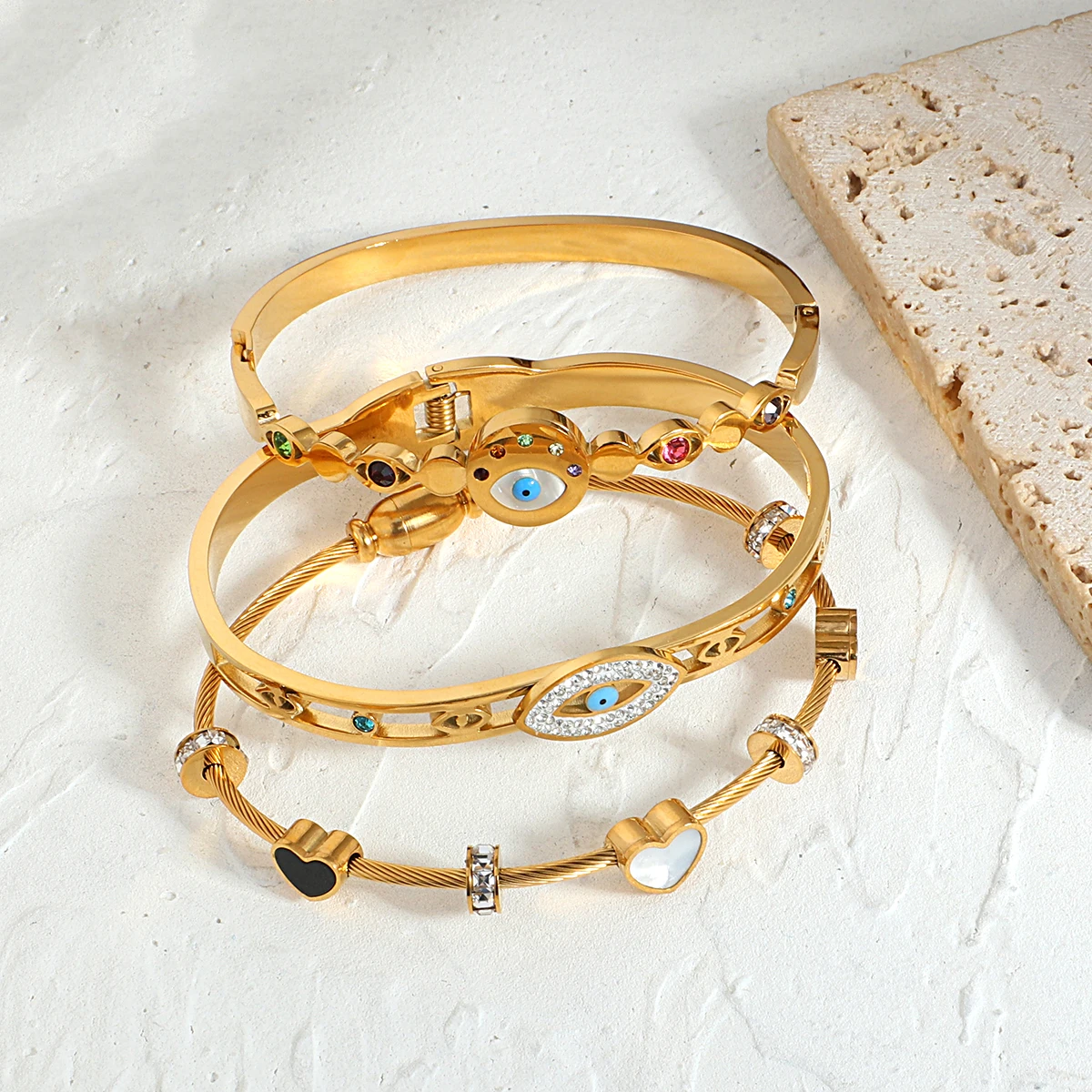 Boho Evil Eye Stainless Steel Bangles Bracelets for Women Vintage Classic Charm Zircon Friendship Accessories bangle bracelet stainless steel bracelet zircon bracelet
