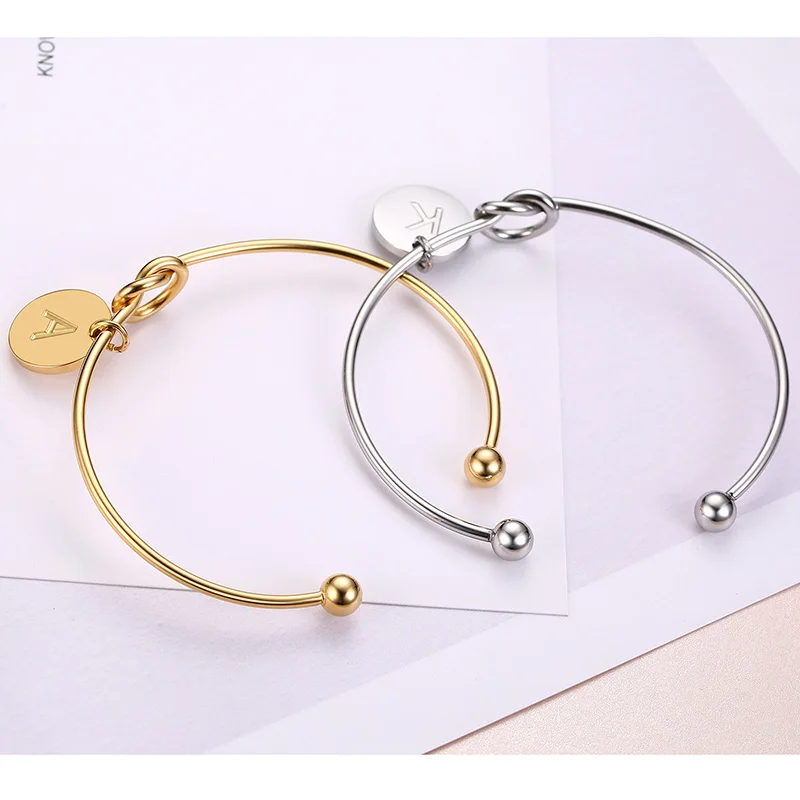 Initial Coin Charm Cuff Bracelet/Bangle