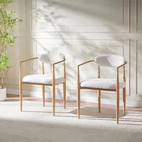Boucle Dining Chairs Set of 2, Modern Armchairs with Wood Grain Metal Legs for Kitchen, Living Room, Restaurant 1