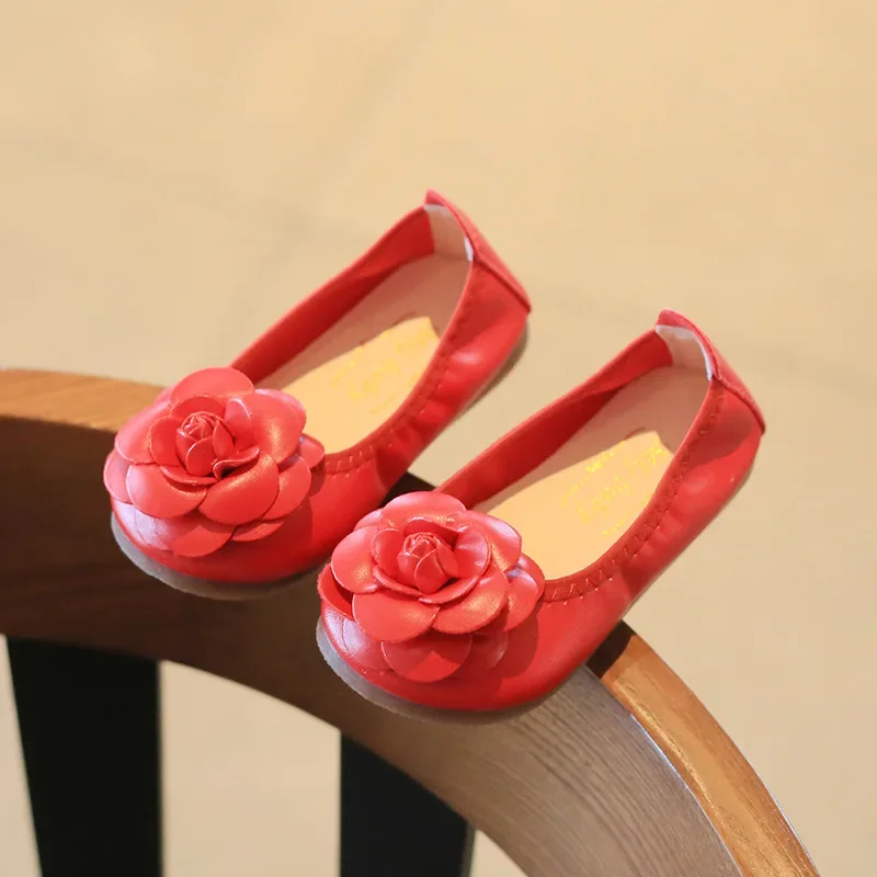 2024 New Girls School Shoes Slip on Black Red Baby Girl Leather Shoes Flower Ballet Children's Flat Girls Casual Shoes E12201 5