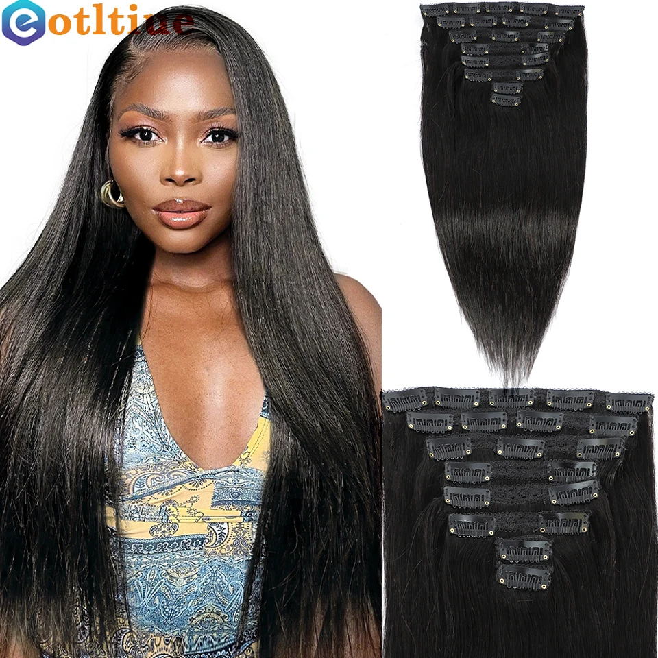 Bone Straight Clip In Human Hair Extensions Peruvian Clip In Body Wave Remy Hair Extension 8 Pcs/Set 120G 8-26 Inch