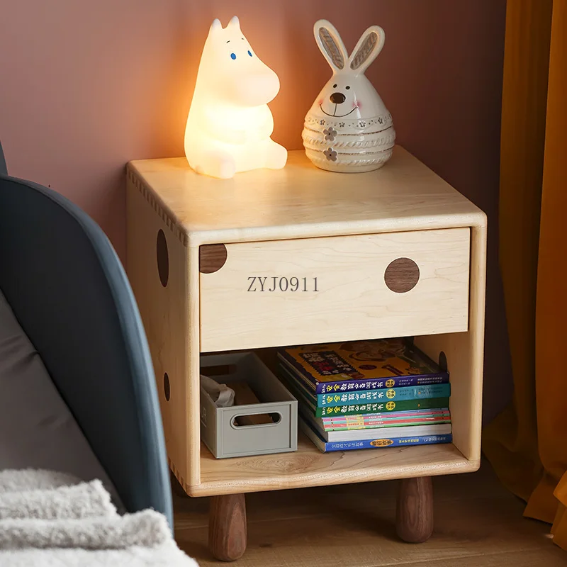 Nordic children's bedside table, all solid wood bedroom bedside table with pumping storage locker