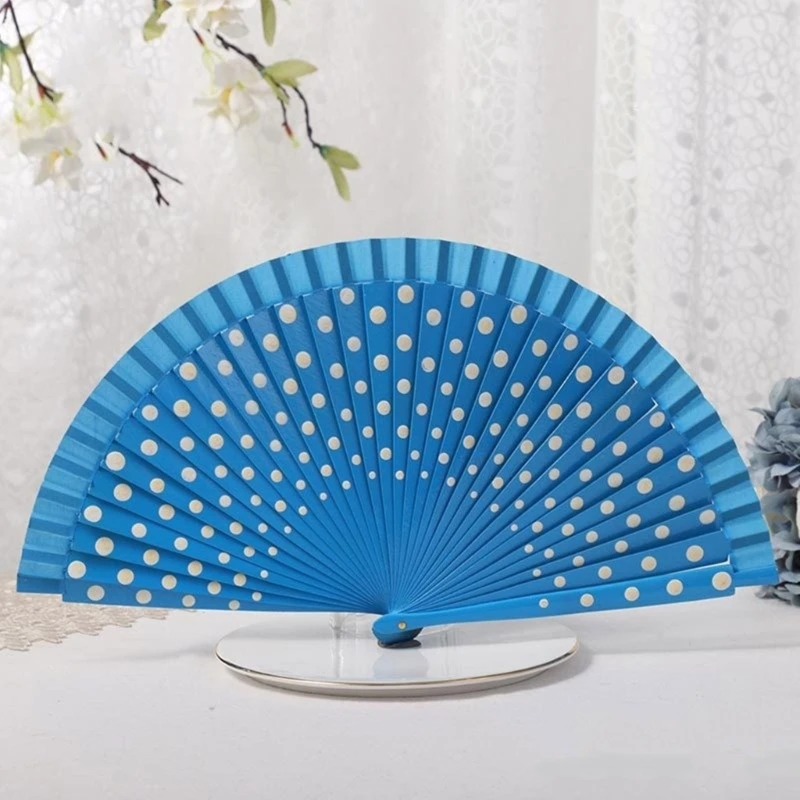 Folding Fan Hand Fan Wooden Hand Fan Flamenco Spanish Folding Fan Dots Pattern Modern Classical Vintage Hand Fan