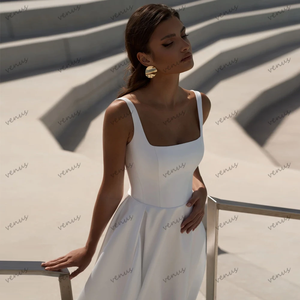 Elegant A-Line Wedding Dresses Satin Bridal Gowns Spaghetti Straps Robes Square Collar Simple Vestidos De Novia Customized 2025 3
