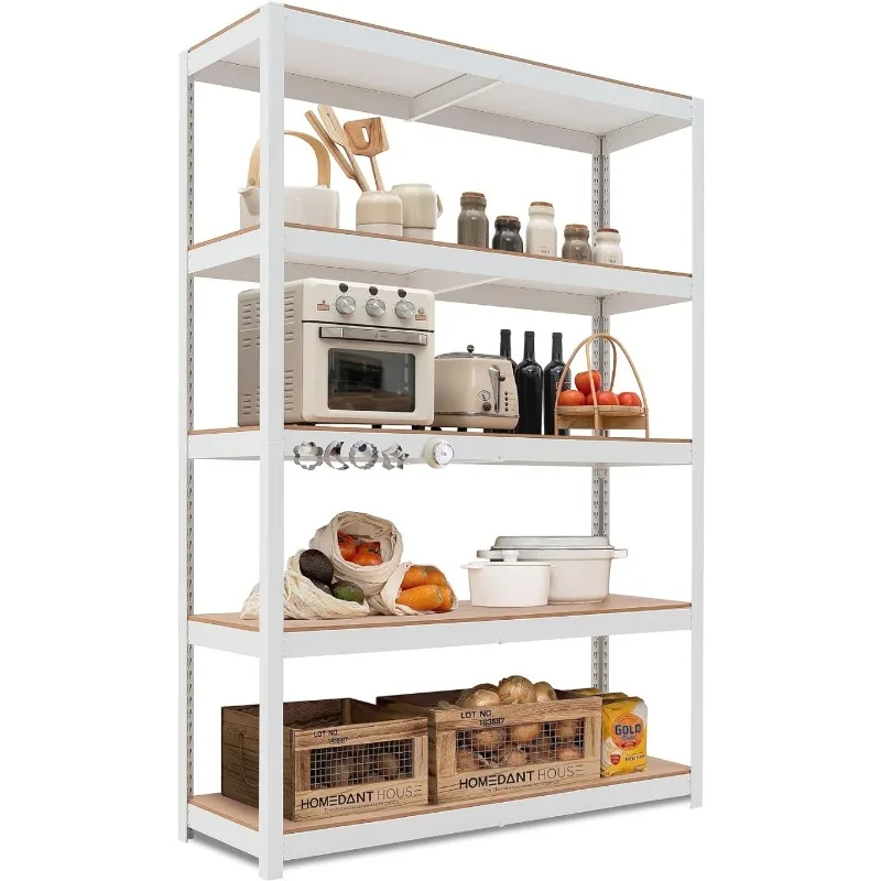 

House Z-Beam White 48" Wide Heavy Duty Garage Storage Shelving Adjustable 5-Tier Metal Shelves Laminated Organizatio