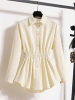 2026 Women's Plus Size Blouse Korean Style Spring Autumn Loose Elegant Casual Mid-length Tops Long Sleeved Waist Cinching Shirts - Image 2