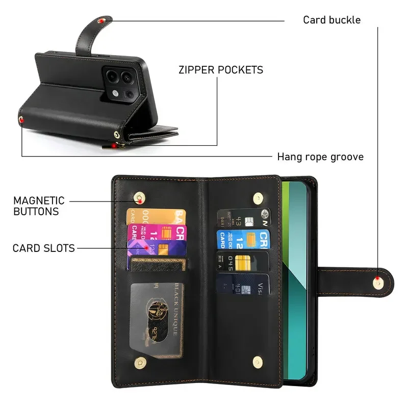 Luxury Zipper Leather Flip Case with Magnetic Closure