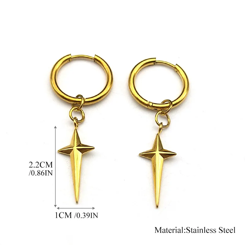 Punk Kpop Star Cross Pendant Long Hoop Earrings for Women